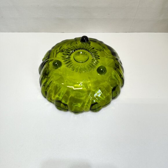 Colony Indiana Avocado Green Glass Serving Bowl Sunflower Pattern Scalloped Edge - Picture 5 of 9